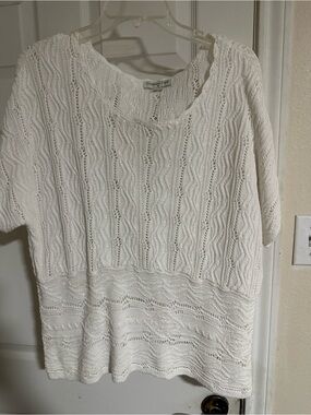 Coldwater Creek White Openwork Knit Pullover